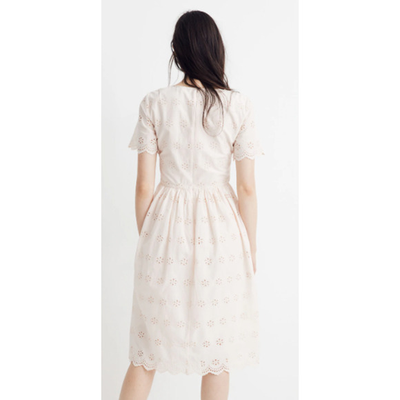 Madewell Scalloped Eyelet Pink Midi Dress Cotton Romantic Cottagecore Size 6 - Picture 2 of 7